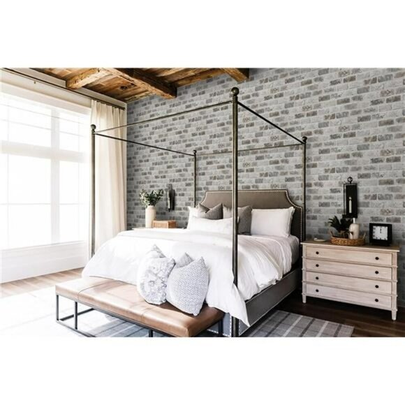 Guvana Peel and Stick Brick Wallpaper 3D Textured Grey Brown Removable Roll - Picture 3 of 7